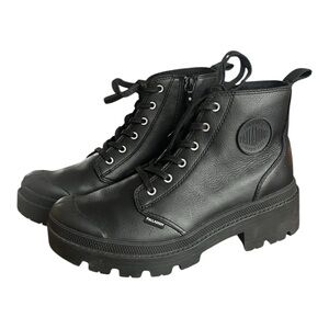 PALLADIUM Pallabase Leather Black Boots Chunky Size 8.5 Style 96905-001